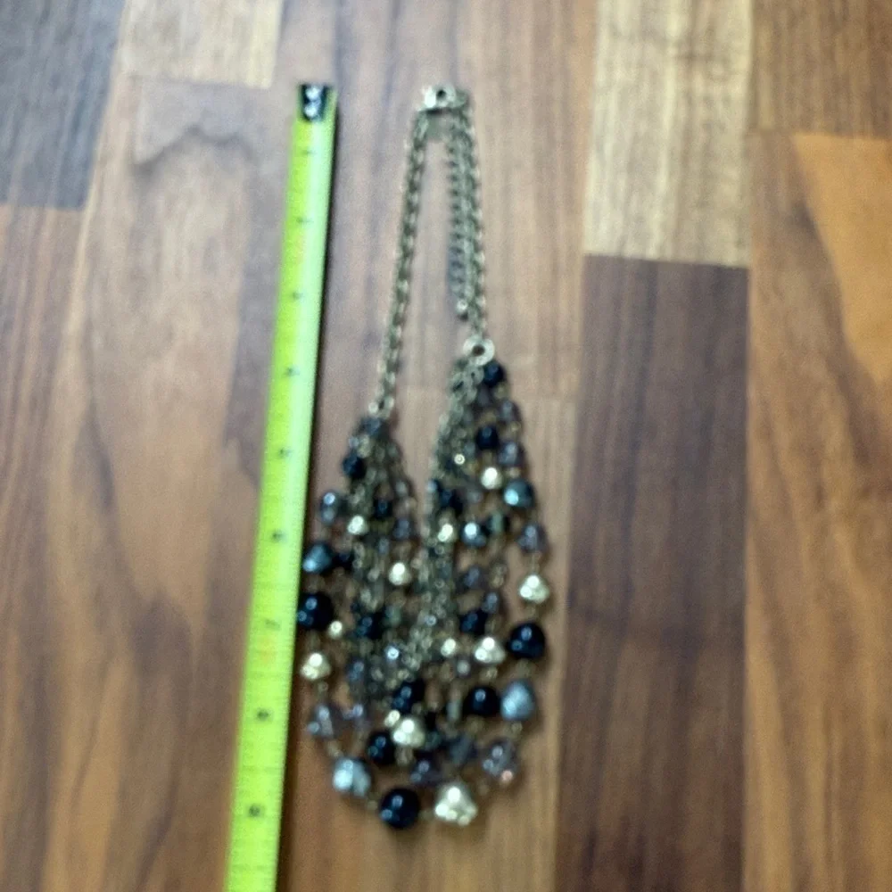 Lia Sophia Fancy That Gold Black Glass & Resin Beaded Multi Strand Necklace